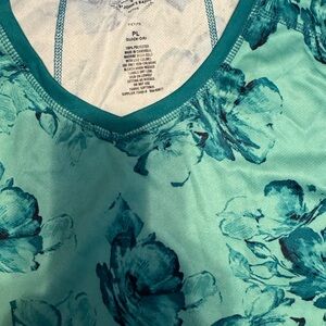 Saint John's Bay Active Teal Floral Short Sleeve Tee